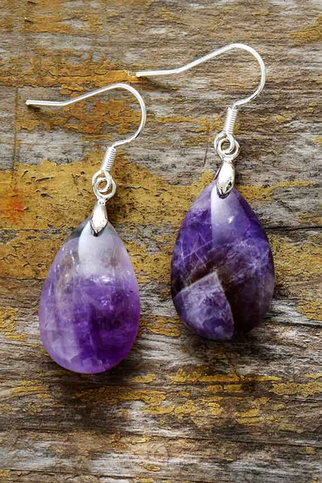 Boho Earrings, Dangle Earrings, Teardrop Purple Amethyst
