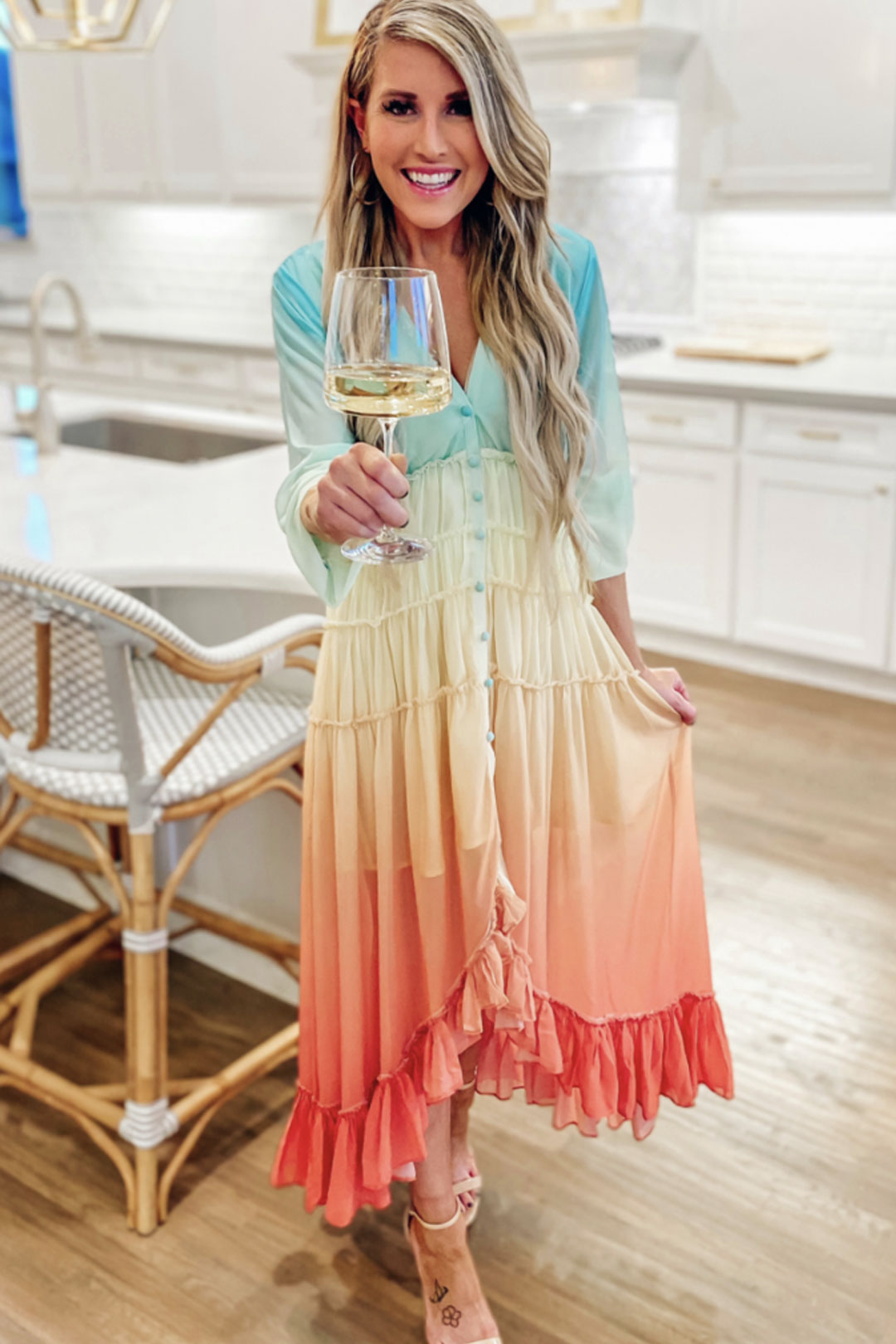 Boho Maxi Dress, Gown, Beach Robe, Sierra Red Blue Sea and Rain Bow