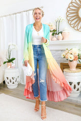 Boho Maxi Dress, Gown, Beach Robe, Sierra Pink Blue Sea and Rain Bow