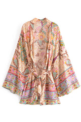 Boho Robe, Kimono Robe,  Beach Cover up, Short Robe, Sweet Vintage Pink Flower