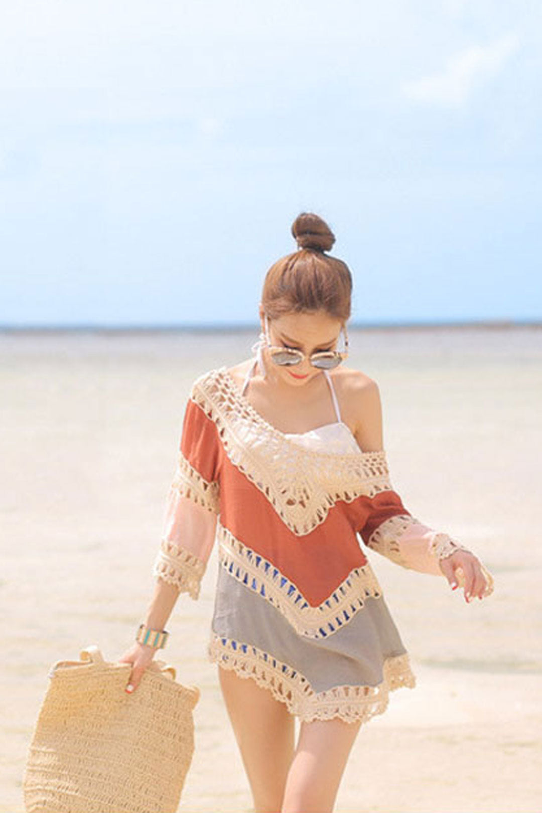 Boho Boho Mini Dress, Beach Dress, Cover up Dress, Orange Dream Catcher