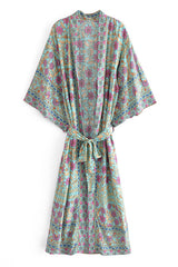 Boho Robe, Kimono Robe,  Beach Cover up, Arama in Pine Green