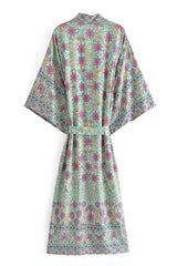 Boho Robe, Kimono Robe,  Beach Cover up, Arama in Pine Green