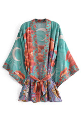 Boho Robe, Kimono Robe,  Beach Cover up, Moon Light in Green