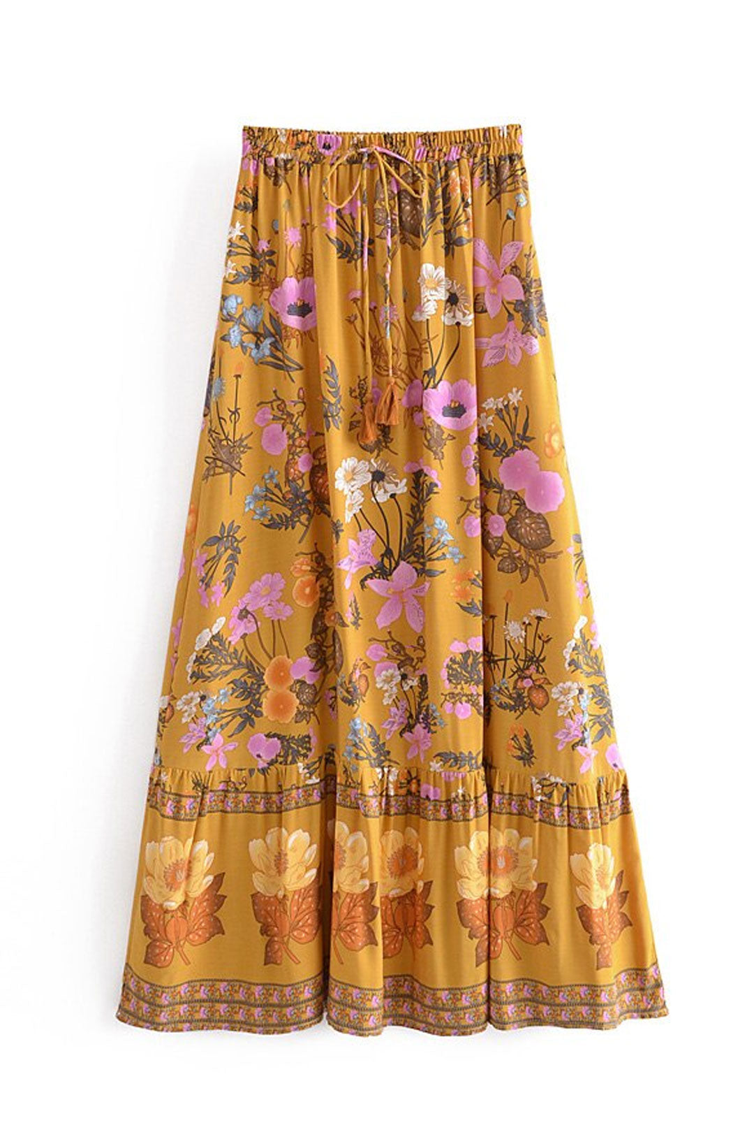 Boho Skirt, Hippie Skirts, Maxi Skirt, Adrienne Flower in Yellow and  Pink
