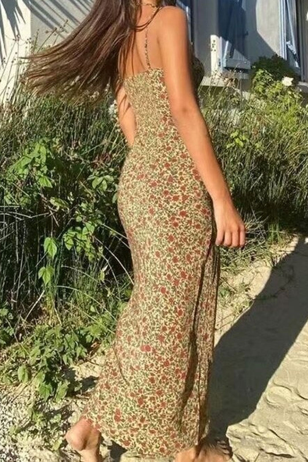 Boho Maxi Dress, Strappy Sundress, Missy Daisy in Gold and White