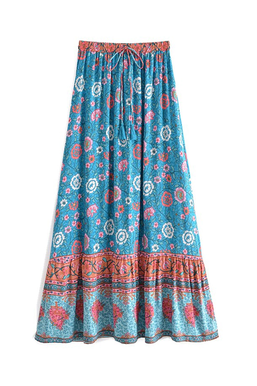 Boho Skirt, Hippie Skirts, Maxi Skirt, Verbena Flower in Blue