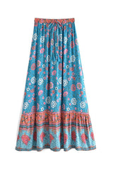 Boho Skirt, Hippie Skirts, Maxi Skirt, Verbena Flower in Blue