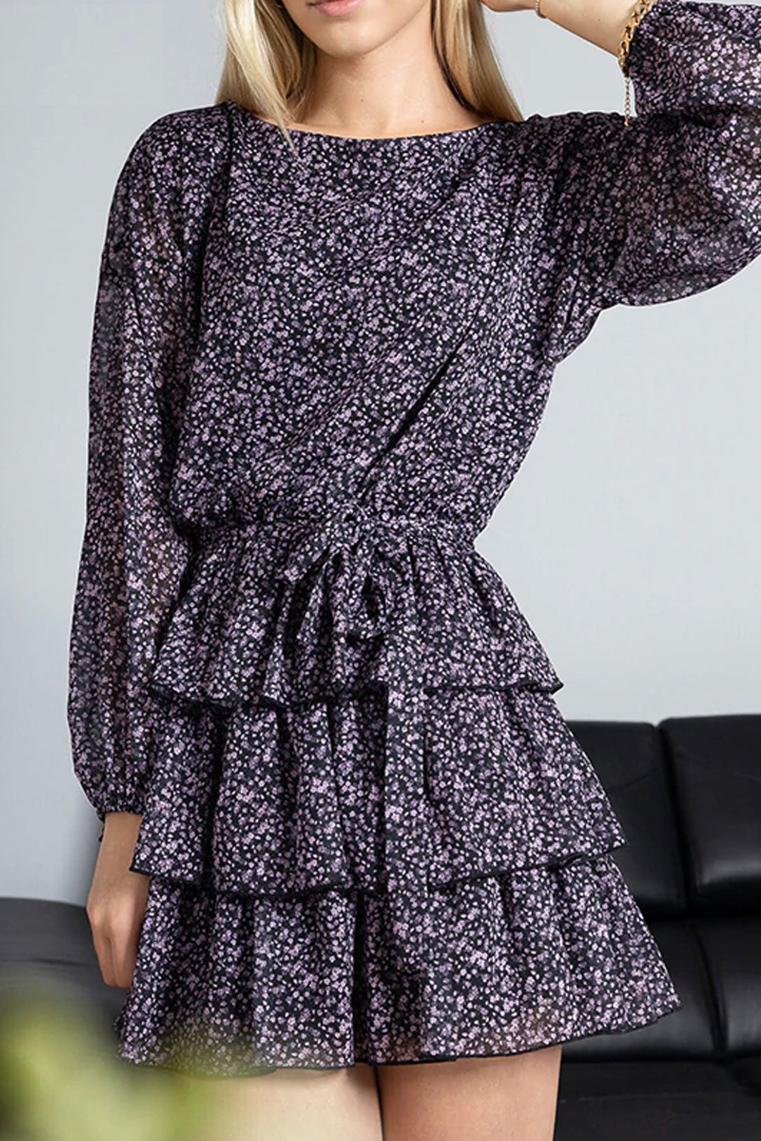 Boho Mini Dress Vintage Dress, Giselle in White Apricot, Midnight and Purple Lavender