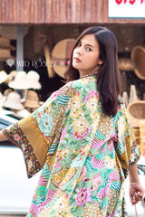 Boho Robe, Kimono Robe,  Beach Cover up, Short Robe, Irma Peacock in Gold Green