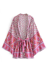 Boho Robe, Kimono Robe,  Beach Cover up, Short Robe, Esme in Pink