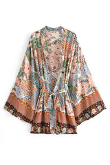 Boho Robe, Kimono Robe,  Beach Cover up, Short Robe, Anna Flamingo in Brown