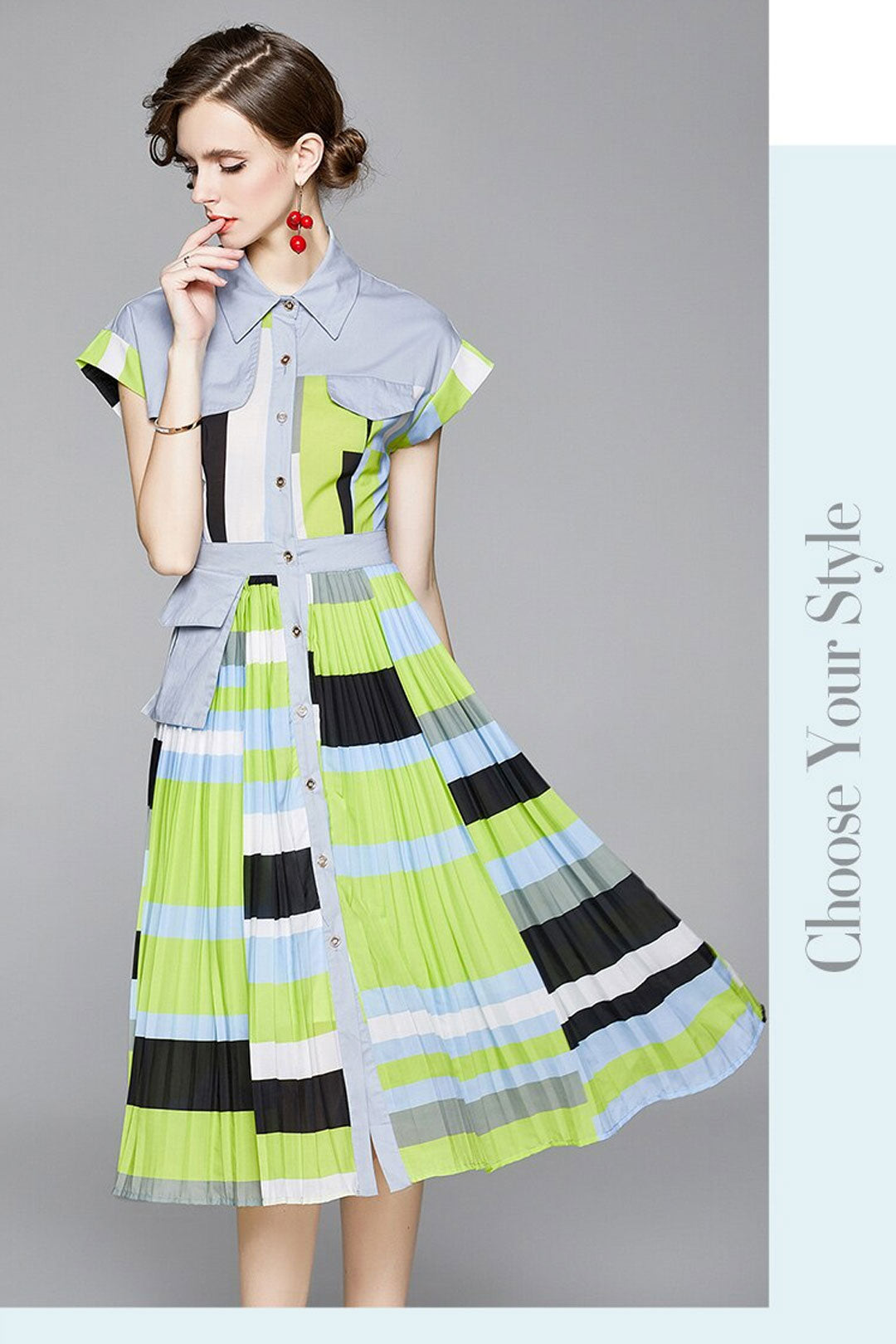 Vintage Dress, Boho Midi Dress, Dress, Pleted Drees Green Neon
