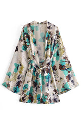 Boho Robe, Kimono Robe,  Beach Cover up, Short Robe, Calla White Flower Painting