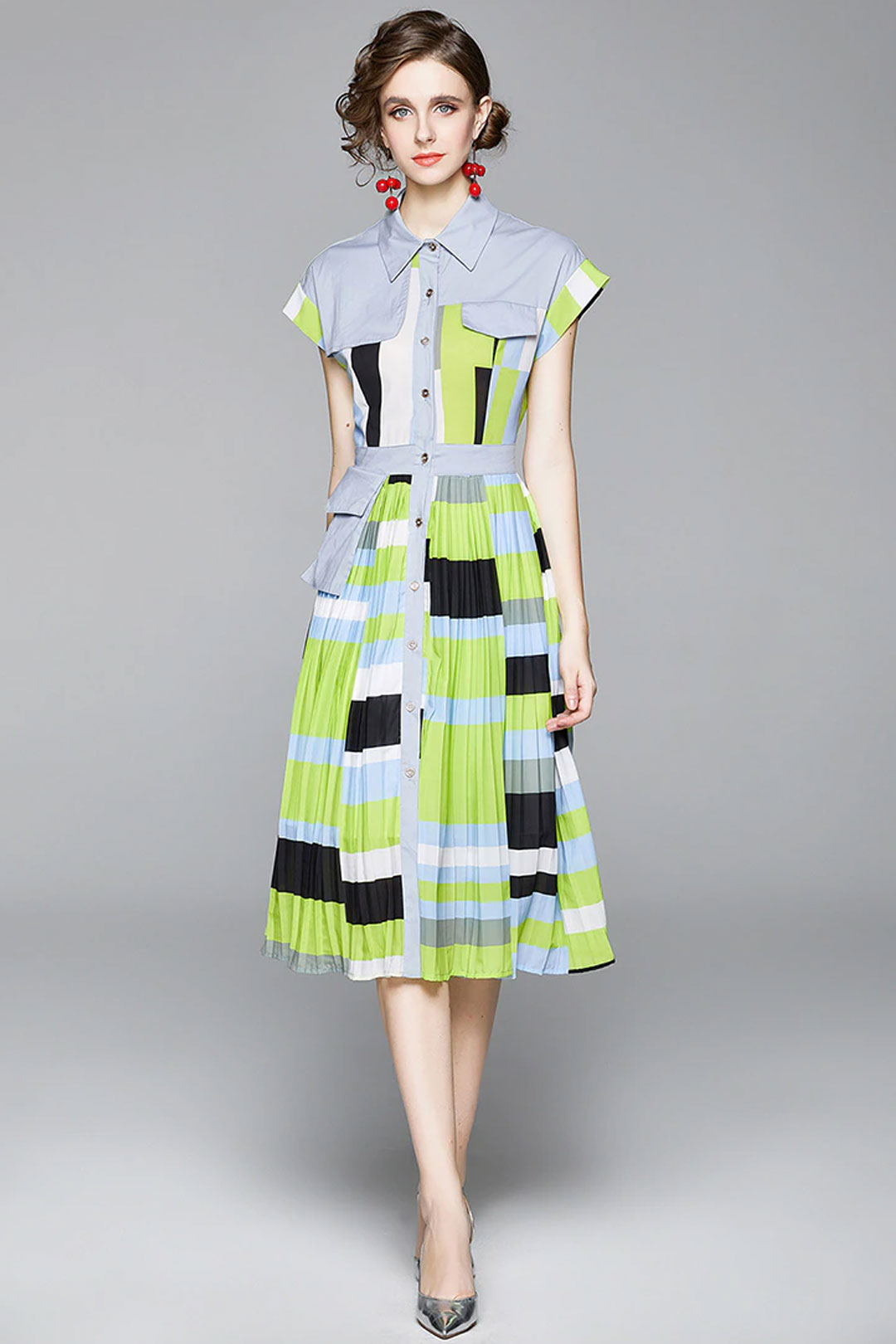 Vintage Dress, Boho Midi Dress, Dress, Pleted Drees Green Neon