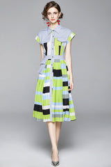Vintage Dress, Boho Midi Dress, Dress, Pleted Drees Green Neon