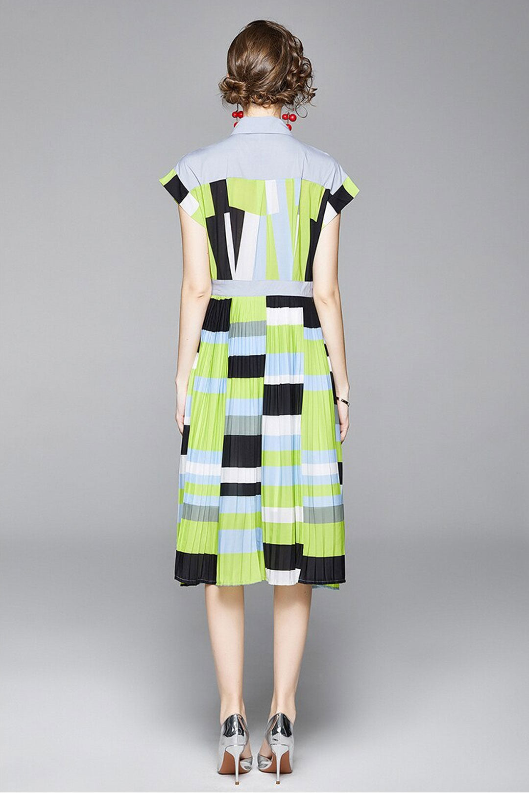 Vintage Dress, Boho Midi Dress, Dress, Pleted Drees Green Neon
