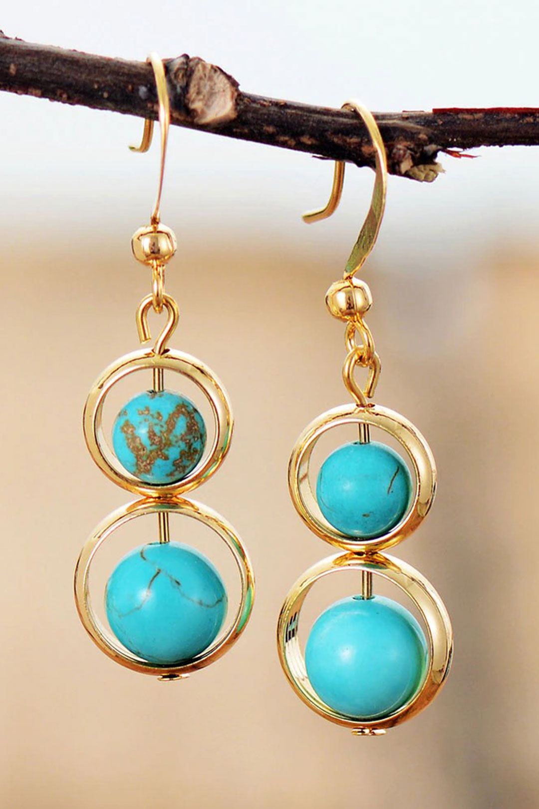 Boho Earrings, Dangle Earrings, Double Blue Turquoise