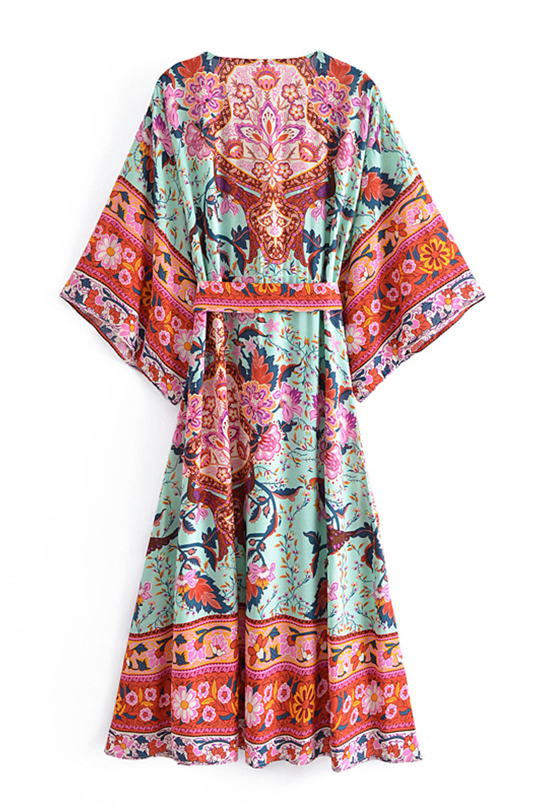 Boho Midi Dress, Kaftan Dress, Maribel Peony Green