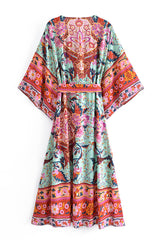 Boho Midi Dress, Kaftan Dress, Maribel Peony Green