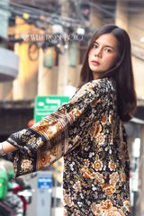 Boho Robe, Kimono Robe,  Beach Cover up, Short Robe, Esme Rosa Black Midnight