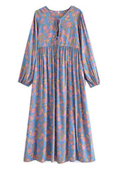 Gown Dress, Boho Maxi Dress, Loose Dress, Black Elliana Rose in Blue