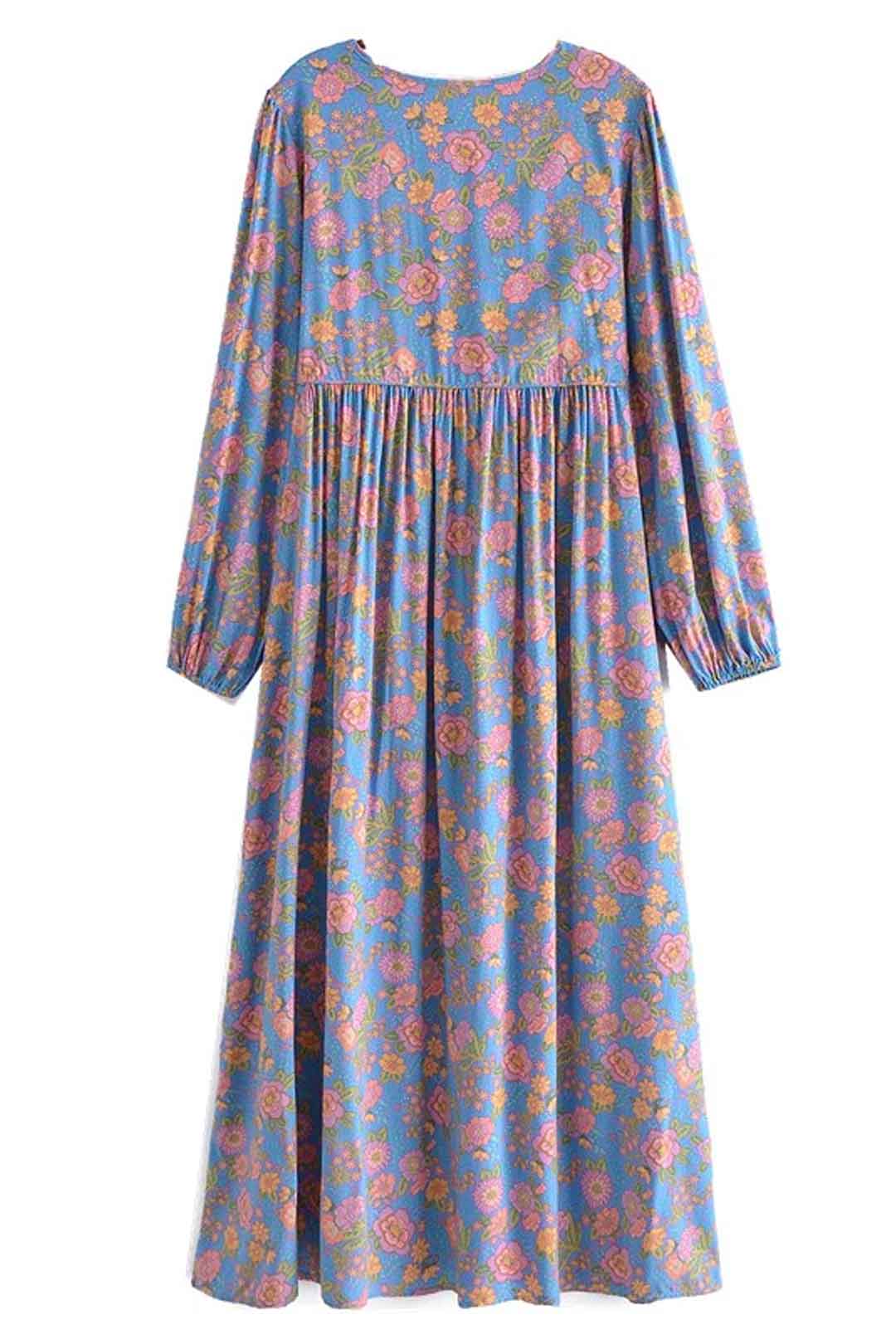 Gown Dress, Boho Maxi Dress, Loose Dress, Black Elliana Rose in Blue