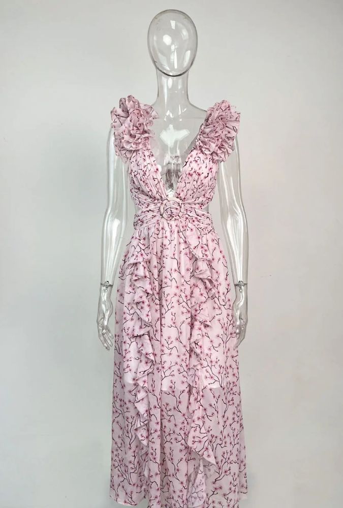 Boho Beach Dress - Backless Summer Vacation Vibes - Misty Pink Rose