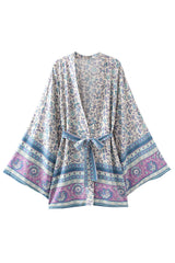 Boho Robe, Kimono Robe,  Beach Cover up, Short Robe, Pink Verbena