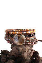 Boho Bracelet, RH 5 Layers Leather Wrap Bracelet, Natural Stones, Dusty Brown Armbander