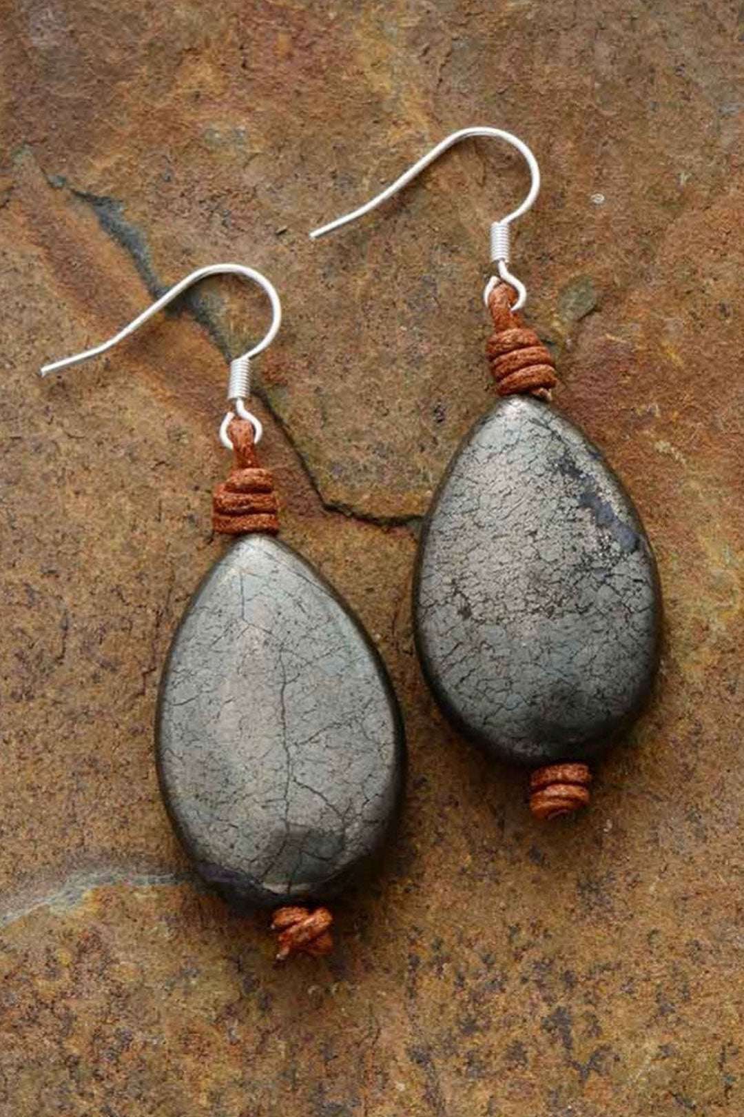 Boho Earrings, Dangle Earrings, Black Pyrite Rope