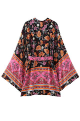 Boho Robe, Kimono Robe,  Beach Cover up, Short Robe, Elliana in Black