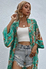 Boho Robe, Kimono Robe,  Beach Cover up, Short Robe, Elliana Rosita in Green