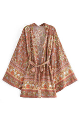 Boho Robe, Kimono Robe,  Beach Cover up, Short Robe, Elliana Rosita in Brown