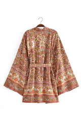 Boho Robe, Kimono Robe,  Beach Cover up, Short Robe, Elliana Rosita in Brown