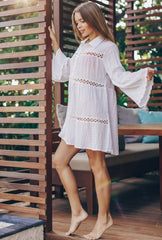 Boho Mini Dress - Beach Tunic - White Yuka