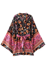 Boho Robe, Kimono Robe,  Beach Cover up, Short Robe, Elliana in Black