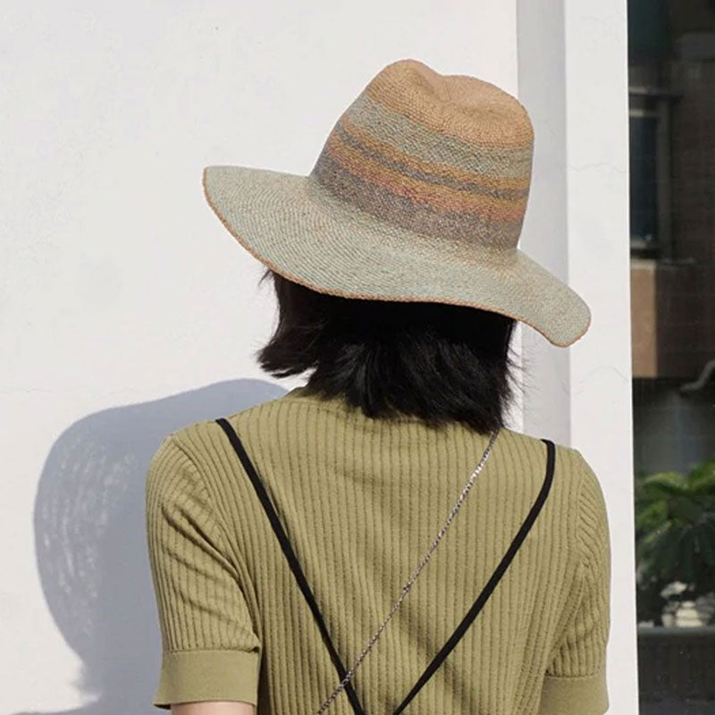 Boho Hat, Sun Hat, Beach Hat, Straw Hat, Riley Sweet Stripe Blue Pink