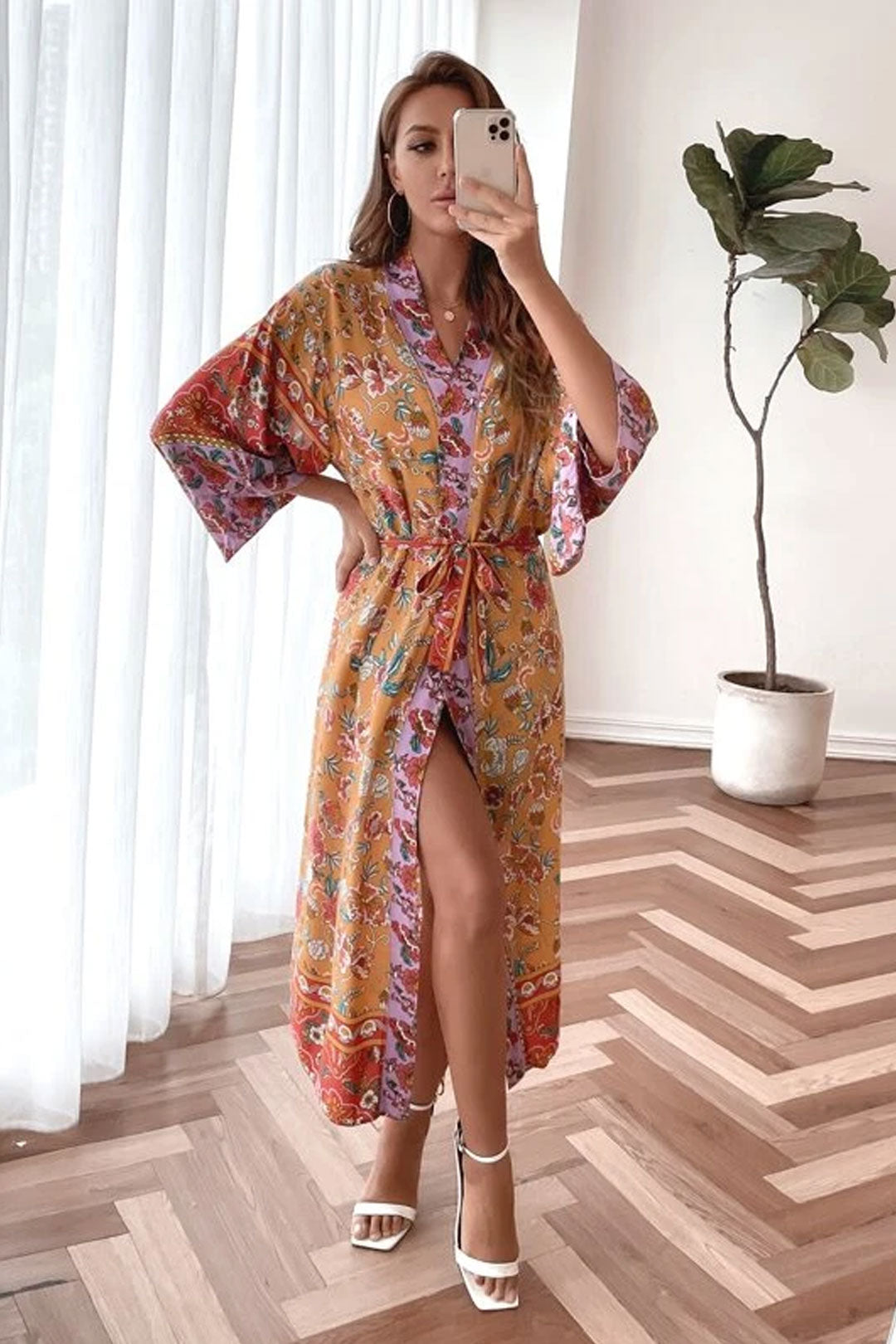 Boho Robe, Kimono Robe,  Beach Cover up, Anna in Yellow Tiffany