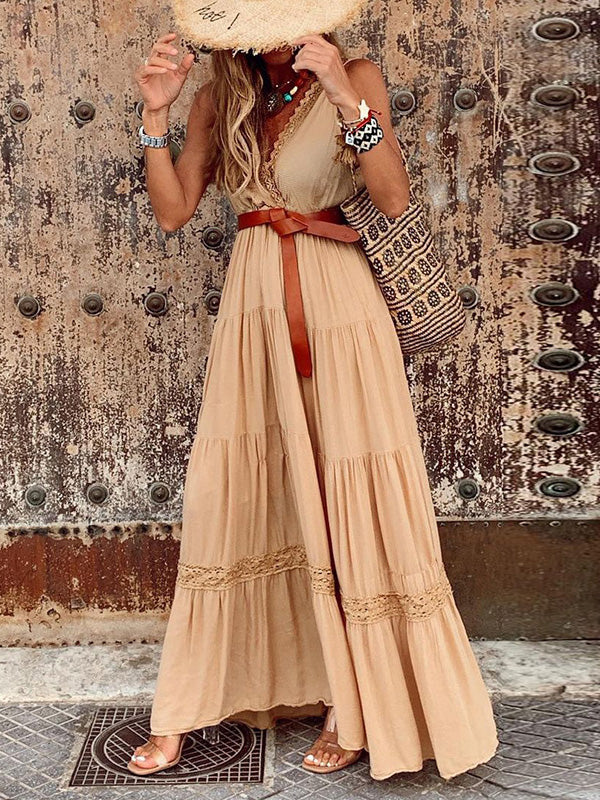 Women's Dresses Sling V-Neck Lace Panel Sleeveless Dress