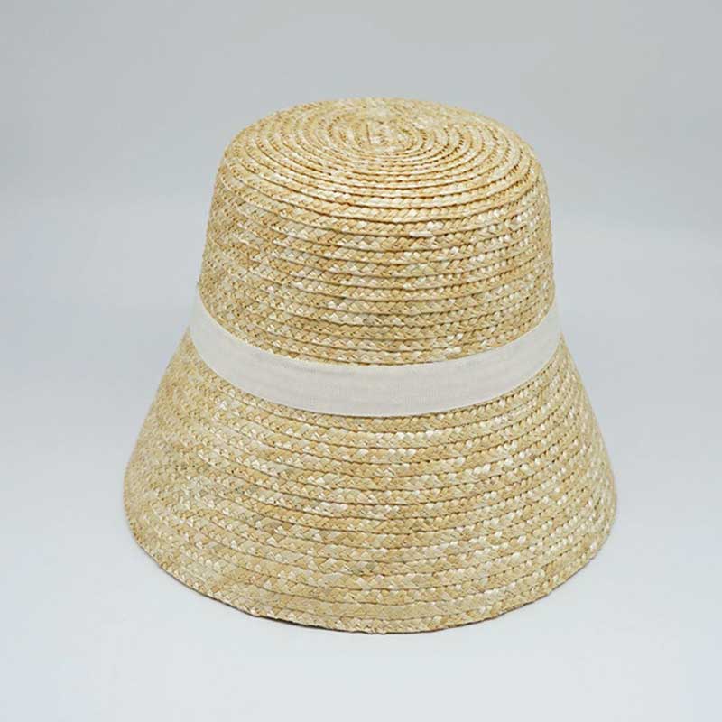 Boho Hat, Straw Bucket Hat, Black Ribbon