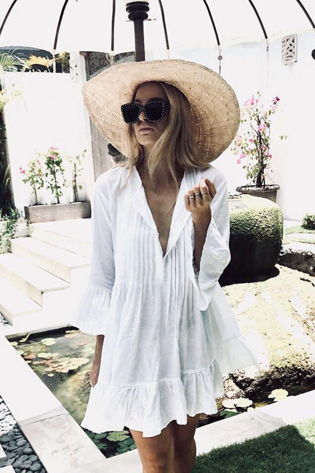 Boho Boho Mini Dress, Beach Dress, Cover up Dress, White Ruffle Lucy