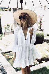 Boho Boho Mini Dress, Beach Dress, Cover up Dress, White Ruffle Lucy