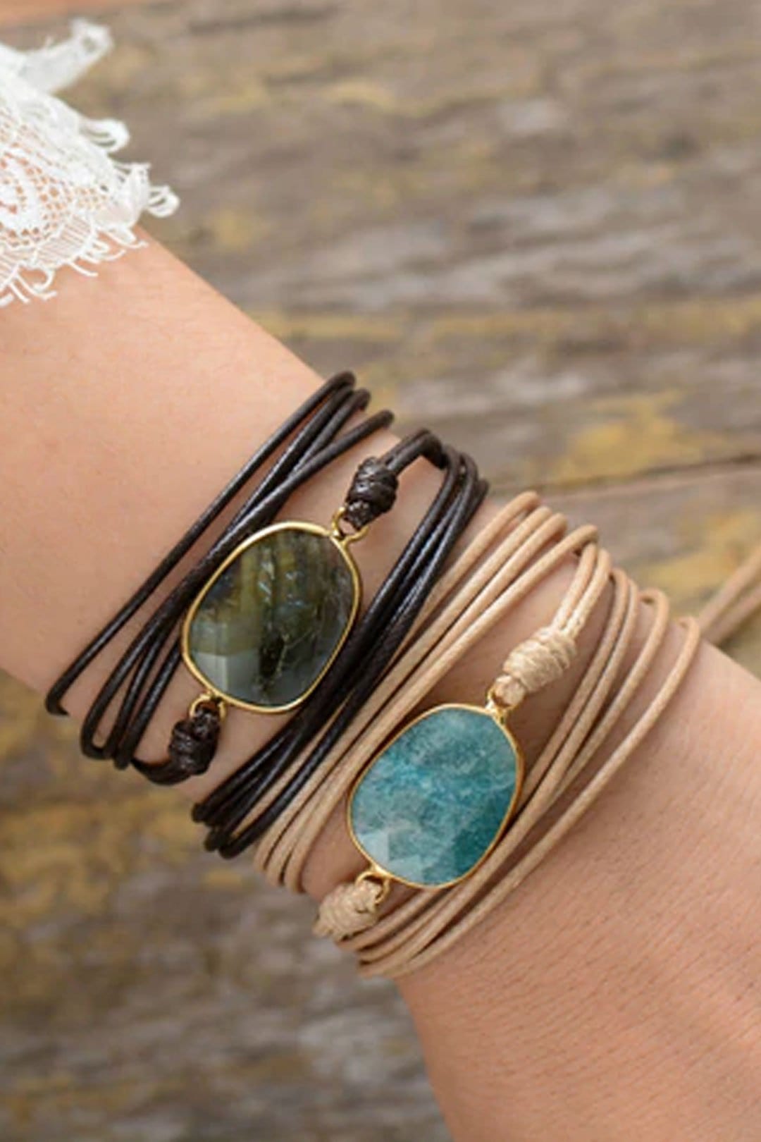 Boho Bracelet, Wrap Rope Bracelet Labradorite