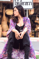 Boho Robe, Kimono Robe,  Beach Cover up, Forest in Purple