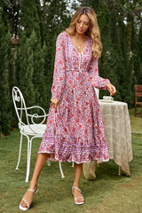 Boho Maxi Dress, Sundress, Pink Purple Rose