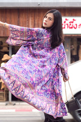 Boho Robe, Kimono Robe,  Beach Cover up, Forest in Purple