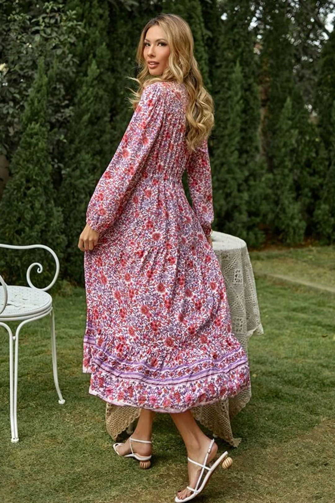 Boho Maxi Dress, Sundress, Pink Purple Rose