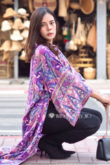 Boho Robe, Kimono Robe,  Beach Cover up, Forest in Purple