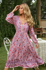 Boho Maxi Dress, Sundress, Pink Purple Rose